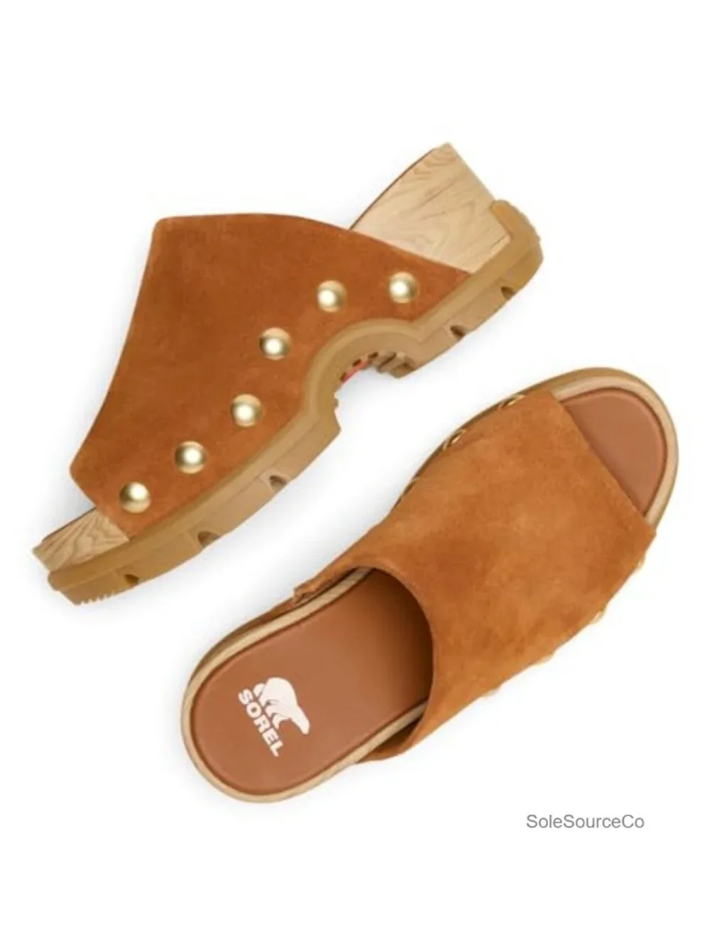 Suede Platform Slide Sandals with Rivet Detailing